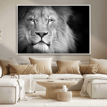94453-MGV-CV-36X24-Lion Portrait Wall Art – Black and White King of the Jungle Canvas Print, Safari Wildlife Decor for Office, Bedroom, or Living