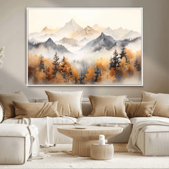 70049-MGV-CV-36X24-Autumn Mountain Forest Wall Art – Misty Landscape Canvas Print, Rustic Nature Inspired Decor for Living Room, Bedroom or Office