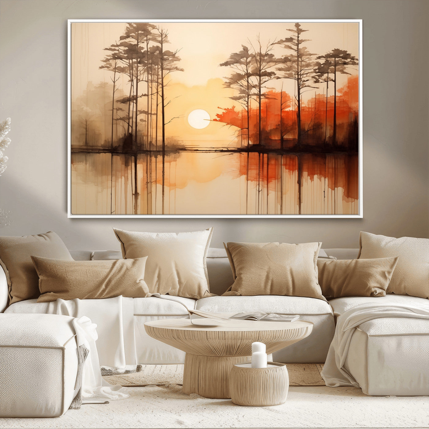 51083-MGV-CV-36X24-Sunset Lake Forest Wall Art – Serene Trees and Orange Sky Reflection Canvas Print, Tranquil Nature Decor for Living Room, Office