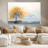 23385-MGV-CV-36X24-Golden Butterfly Tree Wall Art – Abstract Yellow and Gray Canvas Print, Modern Nature Artwork for Living Room, Bedroom or Office