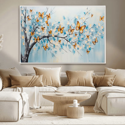 59455-MGV-CV-36X24-Butterfly Tree Branch Wall Art – Blue and Yellow Abstract Canvas Print, Modern Nature Artwork for Living Room, Bedroom or Office