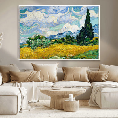 97252-MGV-CV-36X24-Wheat Field with Cypress – Van Gogh Wall Art, Impressionist Landscape Canvas Print, Rustic Home Decor for Living Room or Office