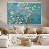 65607-MGV-FC-36X24_White-Almond Blossom Wall Art – Van Gogh Blue Floral Canvas Print, Elegant Impressionist Painting Decor for Living Room, Bedroom or