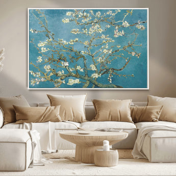 65607-MGV-FC-36X24_White-Almond Blossom Wall Art – Van Gogh Blue Floral Canvas Print, Elegant Impressionist Painting Decor for Living Room, Bedroom or