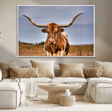 18594-MGV-CV-36X24-Texas Longhorn Bull Wall Art – Rustic Western Cattle Canvas Print, Country Farmhouse Decor for Living Room, Office or Cabin