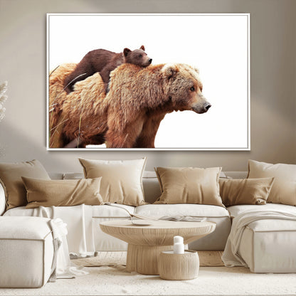 76943-MGV-CV-36X24-Mom Bear Wall Art Canvas Print, Framed Bear Photography Art Picture Print, Rustic Bear and Cub Perfect Rustic Farmhouse Decor