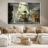 26512-MGV-CV-36X24-Naval Battle Wall Art – Dramatic Tall Ship Canvas Print, Historic Pirate Sailing War Scene, Nautical Decor for Office, Study or