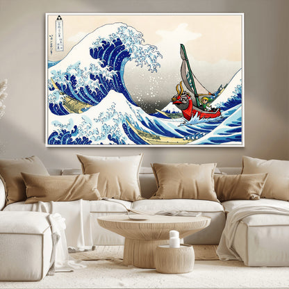 19450-MGV-CV-36X24-Great Wave Adventure Wall Art – Japanese Style Ocean Canvas Print, Fantasy Sailing Decor for Living Room, Bedroom or Office