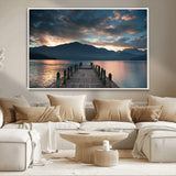 20442-MGV-CV-36X24-Lakeside Sunset Dock Wall Art – Peaceful Mountain Lake Canvas Print, Serene Nature Landscape Decor for Living Room, Bedroom or