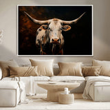 70522-MGV-CV-36X24-Longhorn Bull Wall Art – Striking Canvas Print of Majestic Bull, Premium Animal Decor for Home, Office, Man Cave, or Living Room