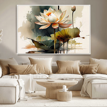 62531-MGV-CV-36X24-Lotus Flower Wall Art – Watercolor Botanical Canvas Print, Tranquil Nature Artwork for Living Room, Bedroom or Meditation Space
