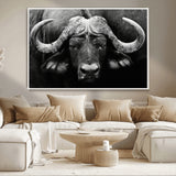 75273-MGV-CV-36X24-Buffalo Wall Art – Black and White African Buffalo Canvas Print, Rustic Wildlife Animal Artwork for Farmhouse, Living Room,