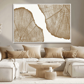 99692-MGV-CV-36X24-Tree Ring Linocut Wall Art Canvas Print, Framed Wood Cut Art Picture Print, Tree Rings Perfect Minimalist Rustic Decor Artwork