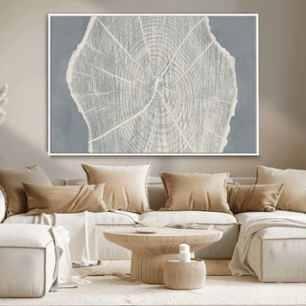 25547-MGV-CV-36X24-Tree Ring Wall Art Canvas Print, Framed Linocut Tree Ring Art Picture Print, Wood Texture Perfect Minimalist Farmhouse Decor