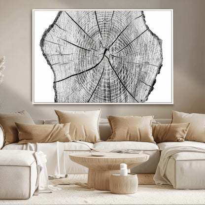 98709-MGV-CV-36X24-Tree Ring Wall Art – Black and White Canvas Print Rustic Wood Cross Section, Minimal Nature Inspired Decor for Living Room,