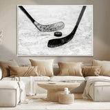 82900-MGV-CV-36X24-Hockey Wall Art – Black and White Canvas Print Ice Rink Sticks Puck Sports Photography, Modern Decor for Game Room, Man Cave,