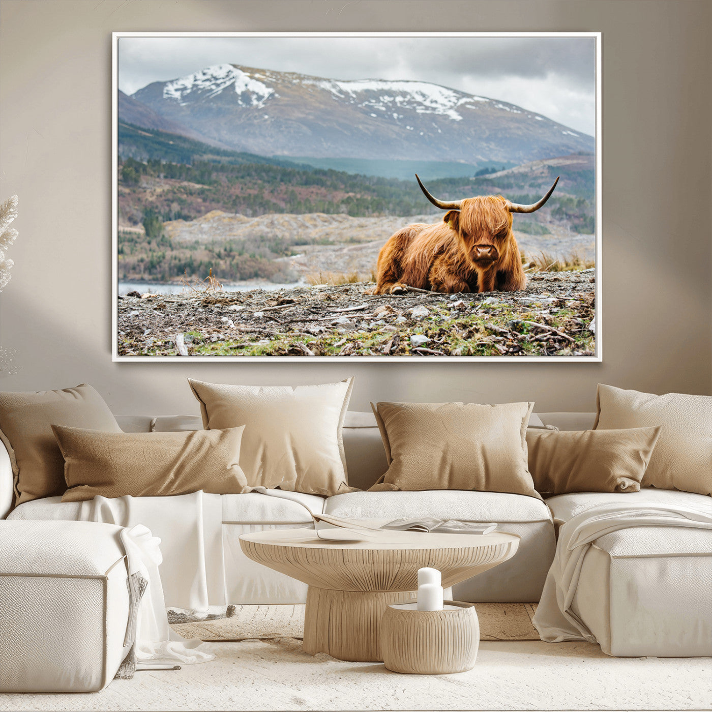 80252-MGV-CV-36X24-Scottish Cow Wall Art Canvas Print, Framed Highland Cow Art Picture Print, Highland Cattle Perfect Rustic Farmhouse Decor Artwork