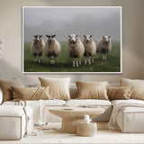 87339-MGV-CV-36X24-Sheep Wall Art – Rustic Farmhouse Canvas Print Flock Standing Misty Field Countryside Photography, Country Animal Decor for Living