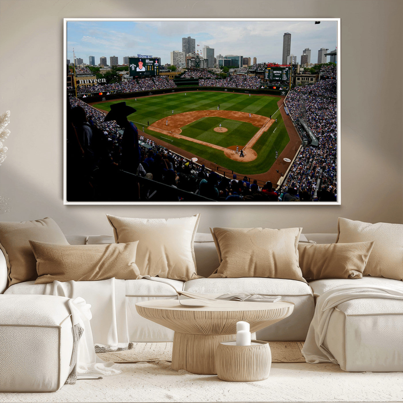 34859-MGV-CV-36X24-Wrigley Field Wall Art Canvas Print, Framed Chicago Cubs Stadium Art Picture Print, Wrigley Stadium Field Perfect Sport Room Decor