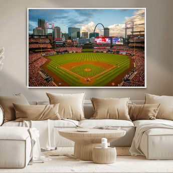 91908-MGV-CV-36X24-Baseball Stadium Wall Art – Canvas Print Game Day Field City Skyline Iconic Arch Scene Sports Photography, Decor for Game Room,