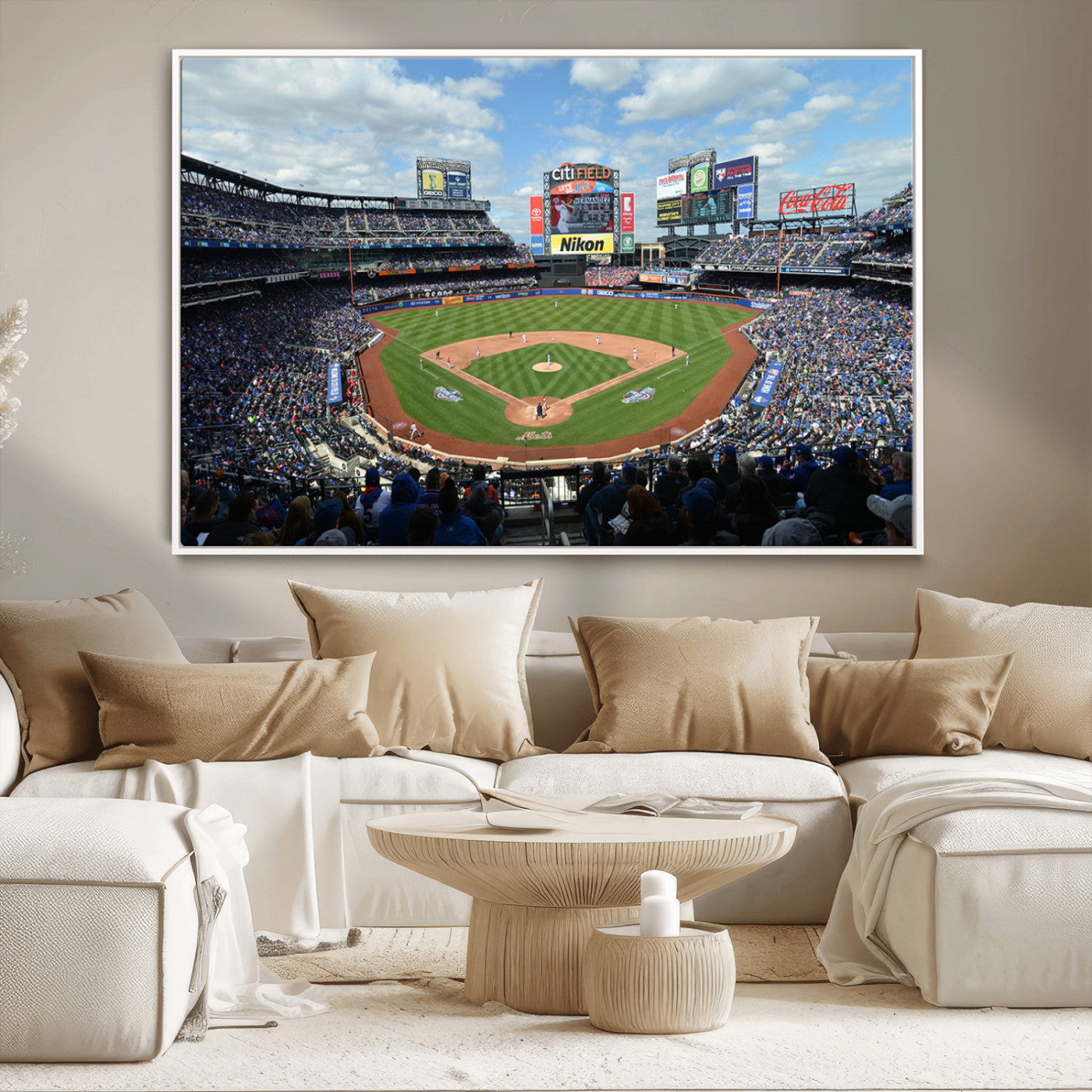 22910-MGV-CV-36X24-City Field Stadium Wall Art Canvas Print, Framed New York Stadium Art Picture Print, City Field Perfect Sport Room Decor Artwork
