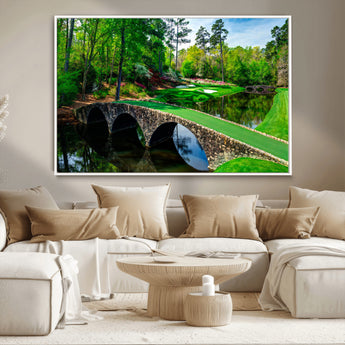 57655-MGV-CV-36X24-Golf Course Wall Art – Canvas Print Scenic Green Fairway Stone Bridge Water Reflection Landscape, Classic Sports Decor for Office,