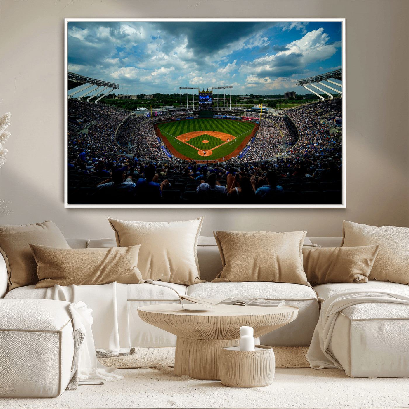 37127-MGV-CV-36X24-Kauffman Stadium Wall Art Canvas Print, Framed Kansas City Royals Field Art Picture Print, Baseball Stadium Perfect Sport Room