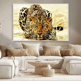 45281-MGV-CV-36X24-Blue Eye Leopard Wall Art Canvas Print, Framed Leopard Painting Art Picture Print, Big Cat Perfect Safari Wildlife Decor Artwork