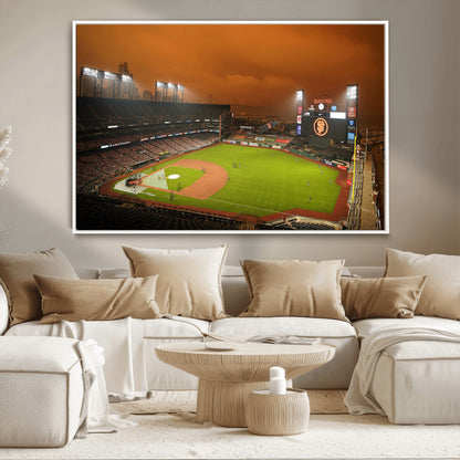 31315-MGV-CV-36X24-Oracle Park Stadium Wall Art Canvas Print, Framed California Stadium Art Picture Print, Oracle Park Field Perfect Sport Room Decor