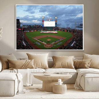 44631-MGV-CV-36X24-Oracle Park Stadium Wall Art Canvas Print, Framed San Francisco Giants Art Picture Print, Giants Stadium Field Perfect Sports Room