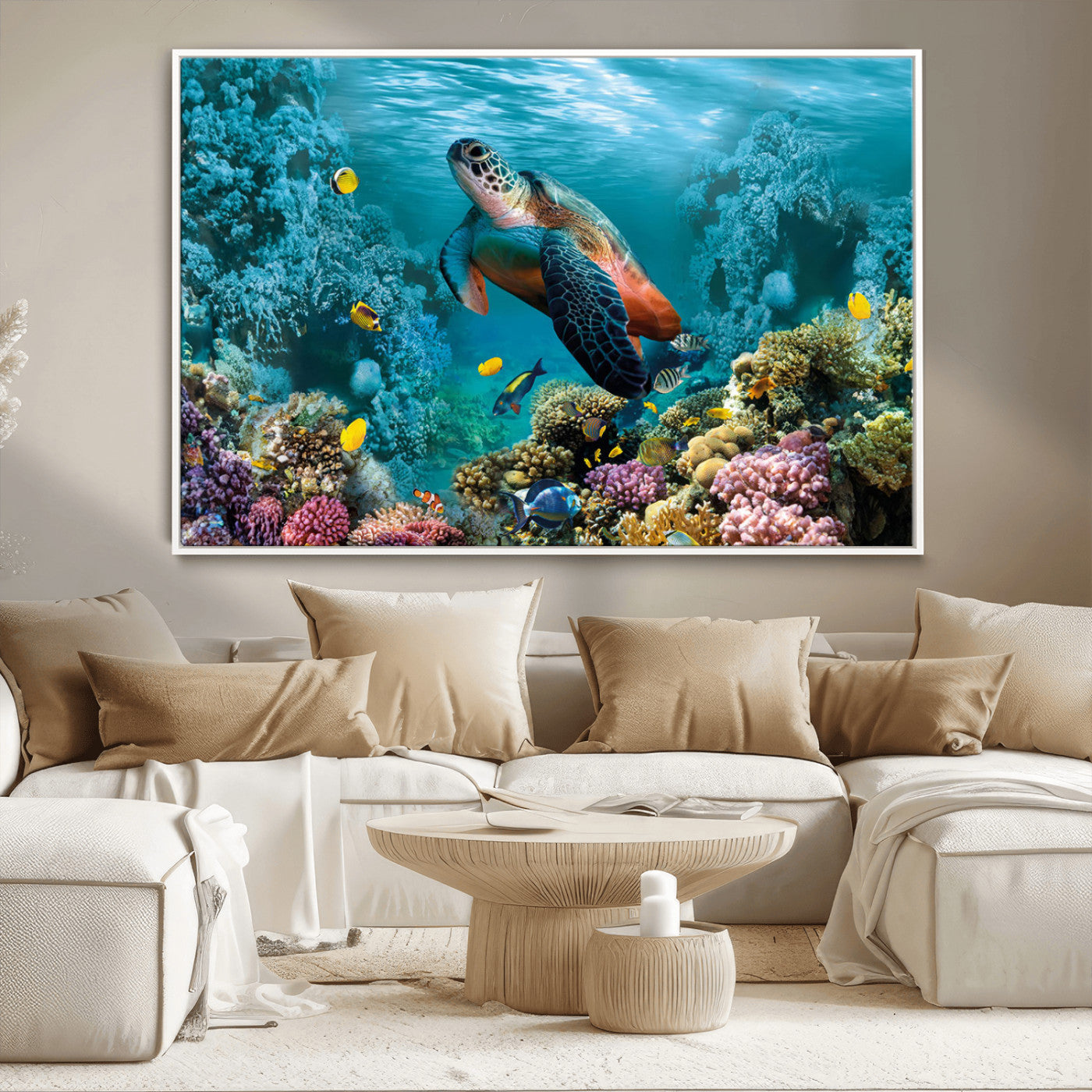 38661-MGV-CV-36X24-Sea Turtle Wall Art Canvas Print, Framed Ocean Wildlife Art Picture Print, Turtle Perfect Coastal Nature Decor Artwork