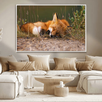 25085-MGV-CV-36X24-Sleeping Fox Wall Art Canvas Print, Framed Rustic Fox Art Picture Print, Wildlife Animal Perfect Rustic Farmhouse Decor Artwork