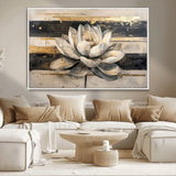 18807-MGV-CV-36X24-Lotus Flower Wall Art Canvas Print, Framed Abstract Lotus Art Picture Print, White Lotus Flower Perfect Abstract Floral Decor