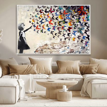 97895-MGV-CV-36X24-Girl with Butterflies Wall Art – Colorful Street Art Style Canvas Print, Modern Graffiti-Inspired Butterfly Artwork for Living