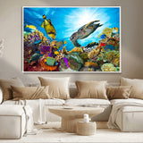 44772-MGV-CV-36X24-Underwater Sea Turtle Wall Art – Vibrant Coral Reef and Tropical Fish Canvas Print, Ocean Marine Life Decor for Living Room,