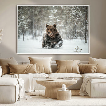 43350-MGV-CV-36X24-Wild Bear in Snow Wall Art – Majestic Wildlife Photography Print, Winter Forest Nature Decor for Cabin, Lodge, Rustic Home,