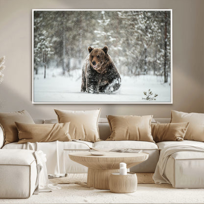 43350-MGV-CV-36X24-Wild Bear in Snow Wall Art – Majestic Wildlife Photography Print, Winter Forest Nature Decor for Cabin, Lodge, Rustic Home,