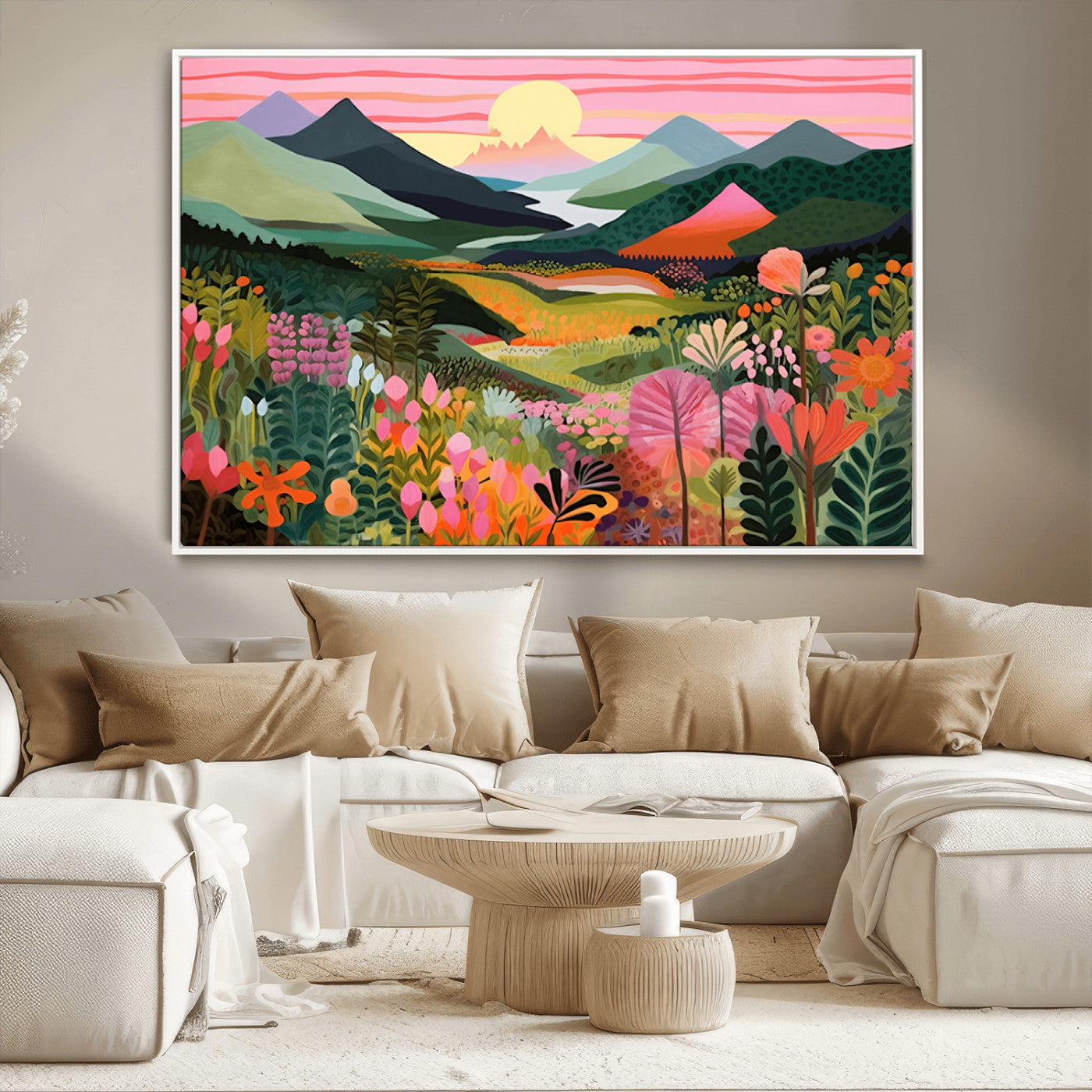 99638-MGV-CV-36X24-Sunset Meadow Wall Art – Panoramic Mountain Landscape with Wildflowers Canvas Print, Vibrant Nature Decor for Living Room, Bedroom