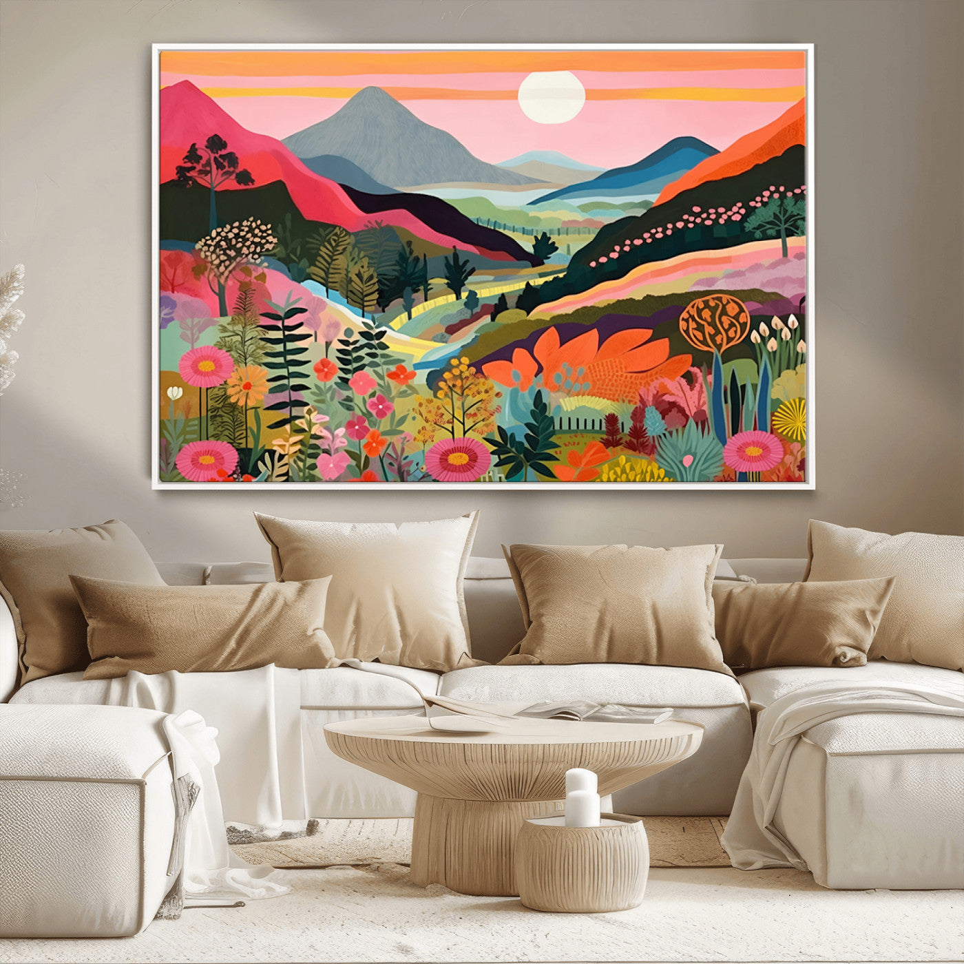61376-MGV-CV-36X24-Floral Valley Wall Art – Panoramic Mountain Landscape Canvas Print, Vibrant Nature Decor for Living Room, Office, or Bedroom