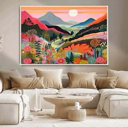 61376-MGV-CV-36X24-Floral Valley Wall Art – Panoramic Mountain Landscape Canvas Print, Vibrant Nature Decor for Living Room, Office, or Bedroom