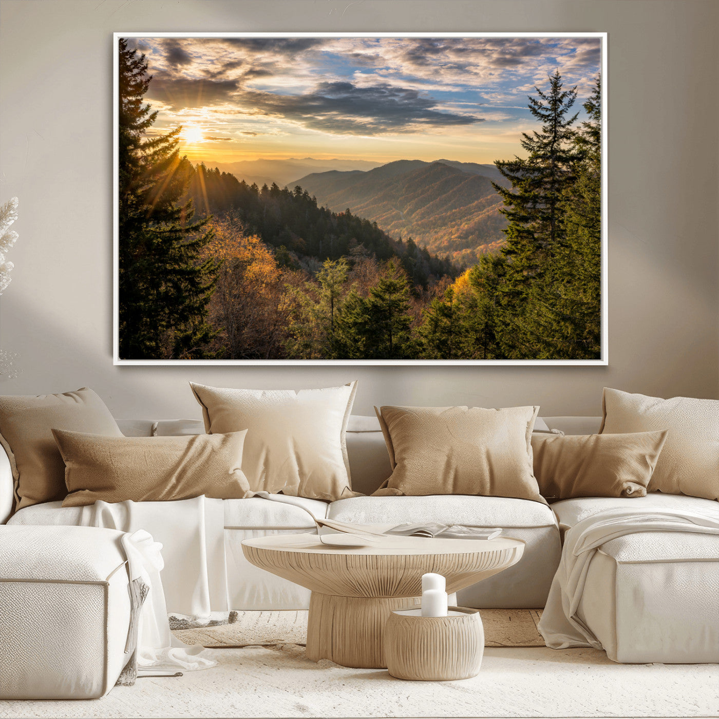 73692479-MGV-CV-36X24-Smoky Mountains Wall Art Canvas Print, Framed Forest Mountain Art Picture Print, Spring Mountain Perfect Spring Style Decor