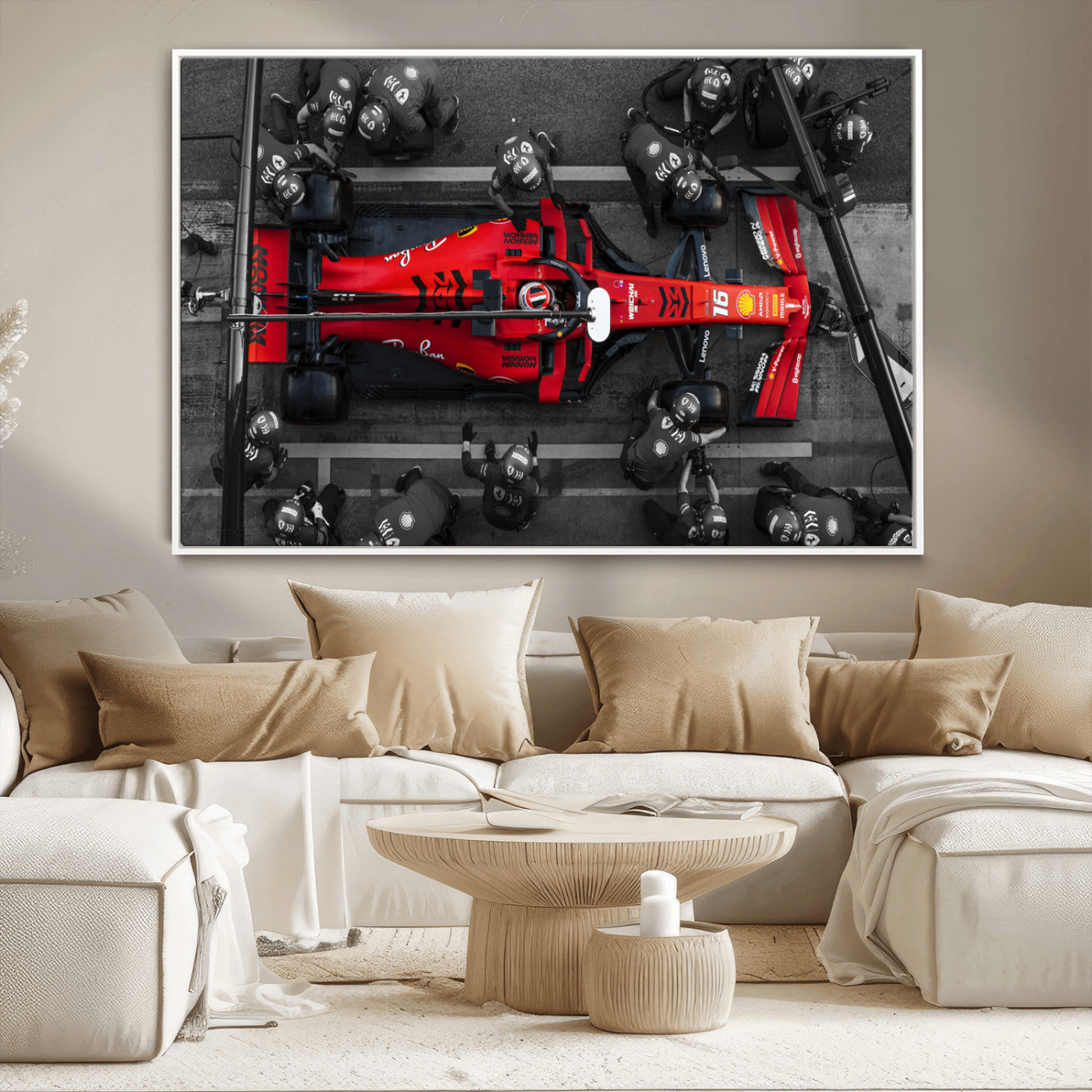 99356-MGV-CV-36X24-Ferrari Pit Stop Wall Art – Formula 1 Racing Car Canvas Print, Red Speed Machine Motorsport Decor for Office, Garage, Man Cave or