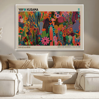 40791-MGV-CV-36X24-Kusama Inspired Wall Art – Vibrant Abstract Floral Jungle Canvas Print, Bold Pop Art Botanical Decor for Living Room, Bedroom, or