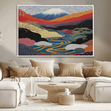 32131-MGV-CV-36X24-Japanese Mount Fuji Wall Art – Abstract Landscape Canvas Print with Swirling Sky & River, Modern Minimalist Asian Inspired Poster