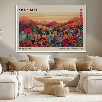 66096-MGV-CV-36X24-Yayoi Kusama Wall Art – Sunset Floral Landscape Canvas Print, Vibrant Flower Garden Panorama for Living Room, Bedroom or Office
