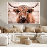 93730-MGV-CV-36X24-Scottish Cow Wall Art Canvas Print, Framed Longhorn Cow Art Picture Print, Highland Cattle Perfect Rustic Farmhouse Decor Artwork