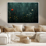 26218-MGV-CV-36X24-Wildflower Wall Art – Dark Botanical Floral Canvas Print, Modern Nature Painting Poster with Daisy Poppy Yellow Flowers for Living