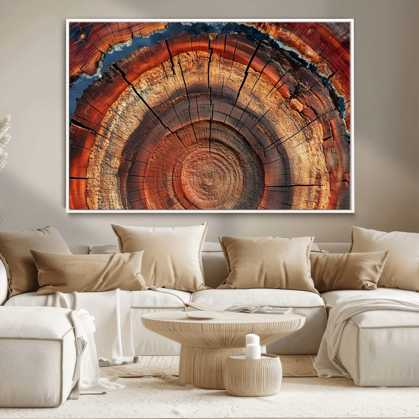 28555-MGV-CV-36X24-Tree Ring Wall Art – Rustic Wood Grain Canvas Print, Natural Texture Abstract Artwork Poster for Living Room, Bedroom, Office,