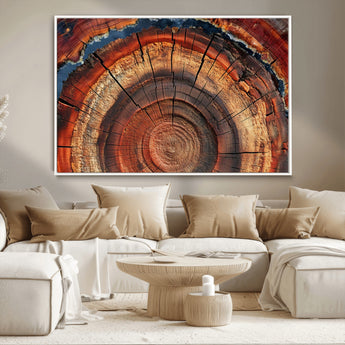 28555-MGV-CV-36X24-Tree Ring Wall Art – Rustic Wood Grain Canvas Print, Natural Texture Abstract Artwork Poster for Living Room, Bedroom, Office,