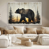 83875-MGV-CV-36X24-Sunset Bear Wall Art – Rustic Wildlife Canvas Print with Forest Silhouette, Cabin Lodge Decor for Living Room or Office